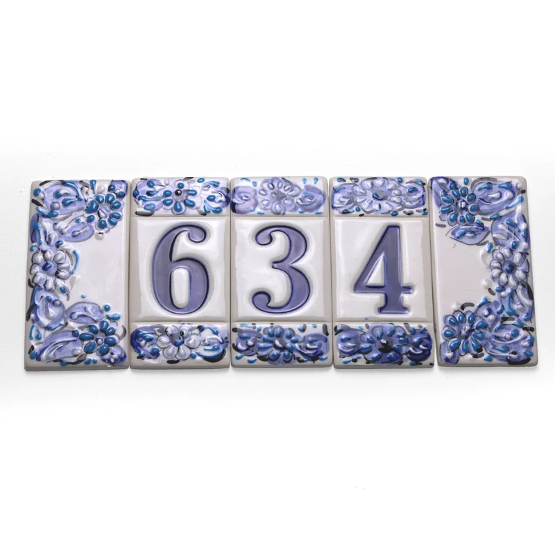 Numéro de Maison en Céramique Fleurs Bleues