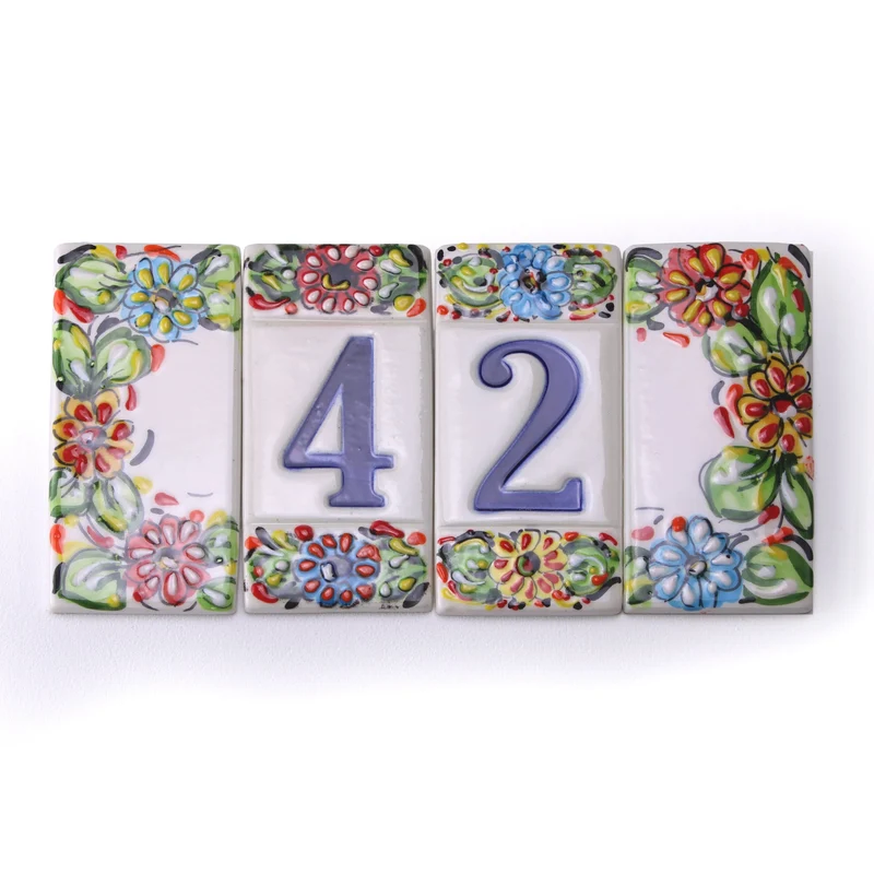 Numéro de Maison en Céramique Fleurs Colorées