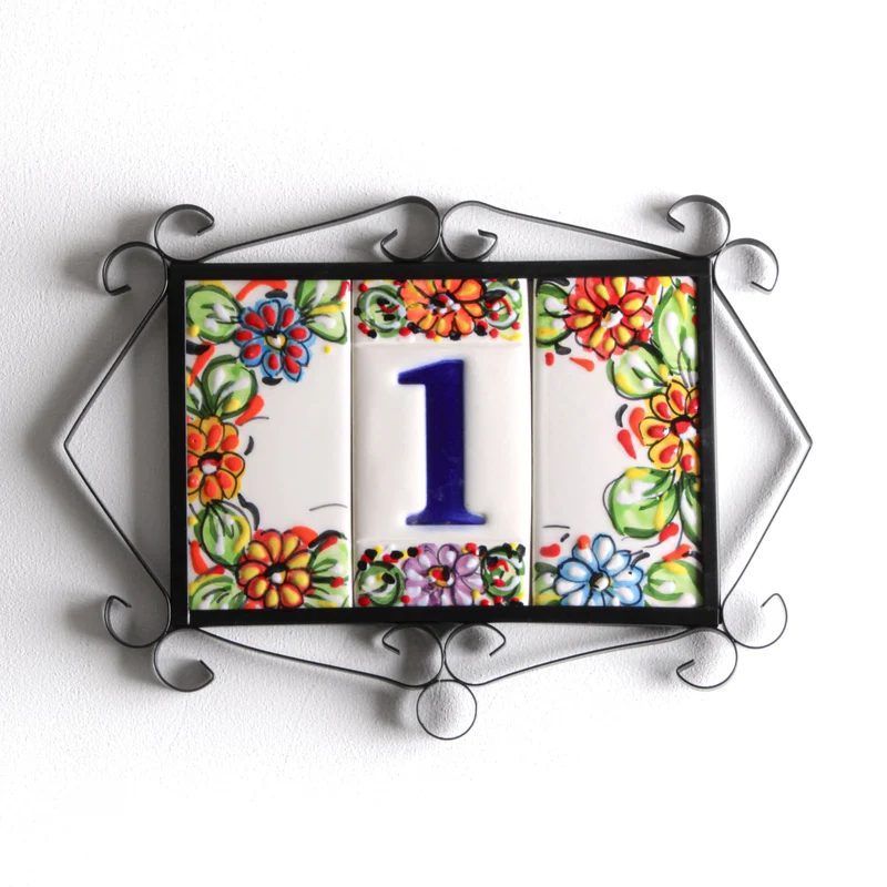 Numéro de Maison en Céramique Fleurs Colorées