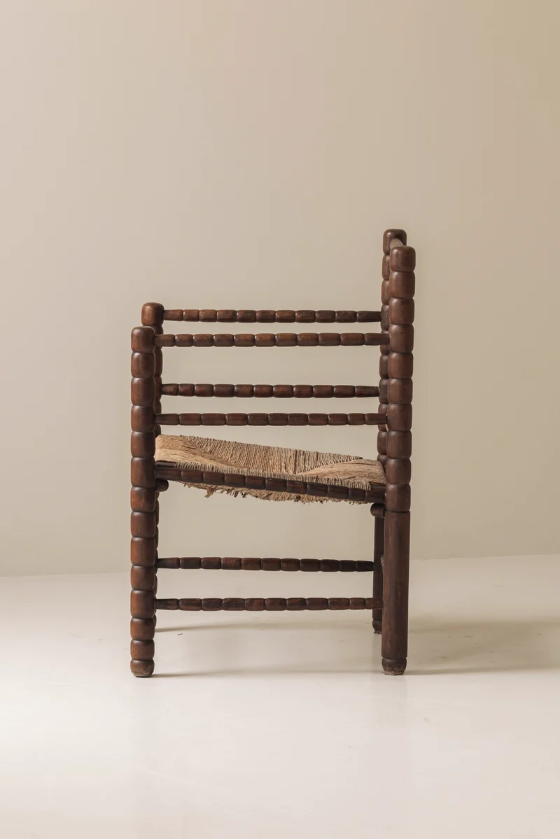 Sculptural French 'Bobbin' armchairs, 1950s