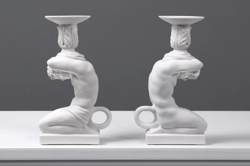 Paire de bougeoir - Atlas (petite taille) - sculpture en marbre