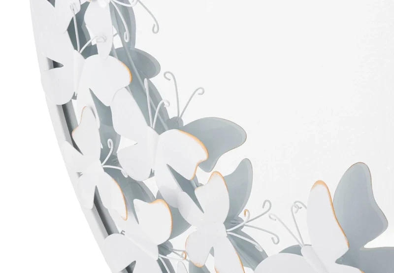 Miroir rond avec papillon en métal blanc