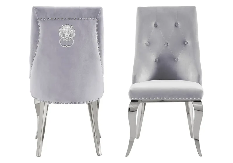 Chaise capitonnée cloutée velours gris - Gia x4