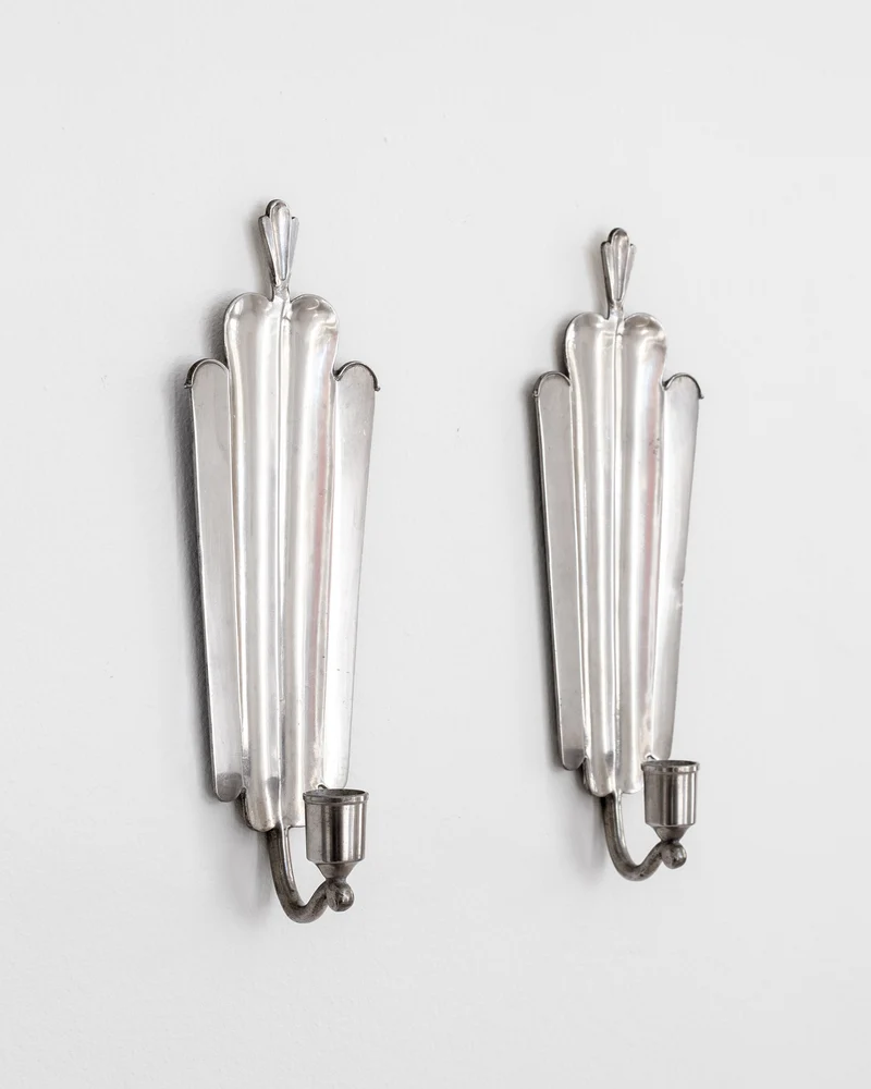 Art Deco Pewter Candle Sconces by Edvin Ollers, Sweden, 1929