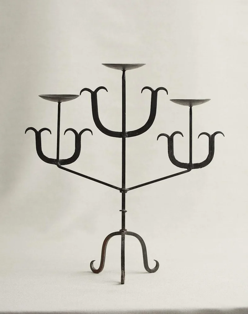 French Forged Iron Three-Arm Candelabra, 1960s