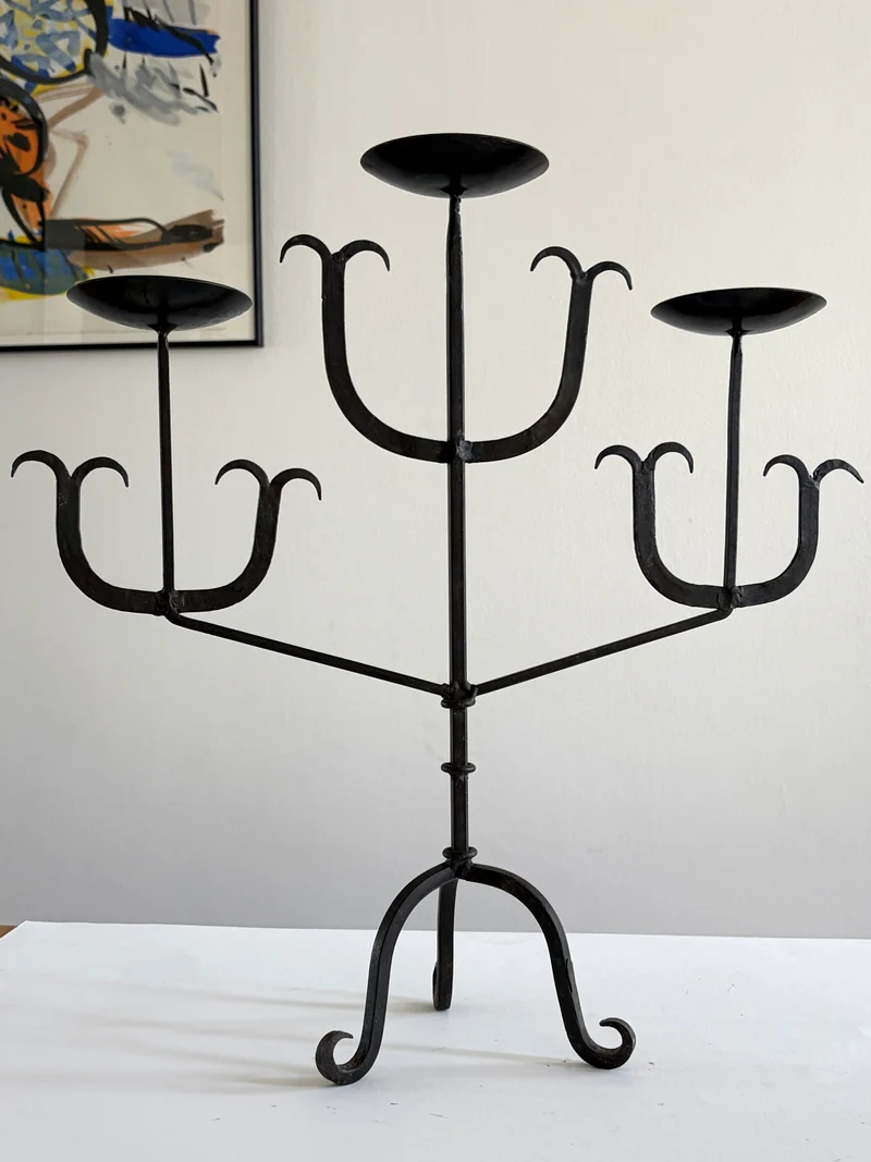 French Forged Iron Three-Arm Candelabra, 1960s
