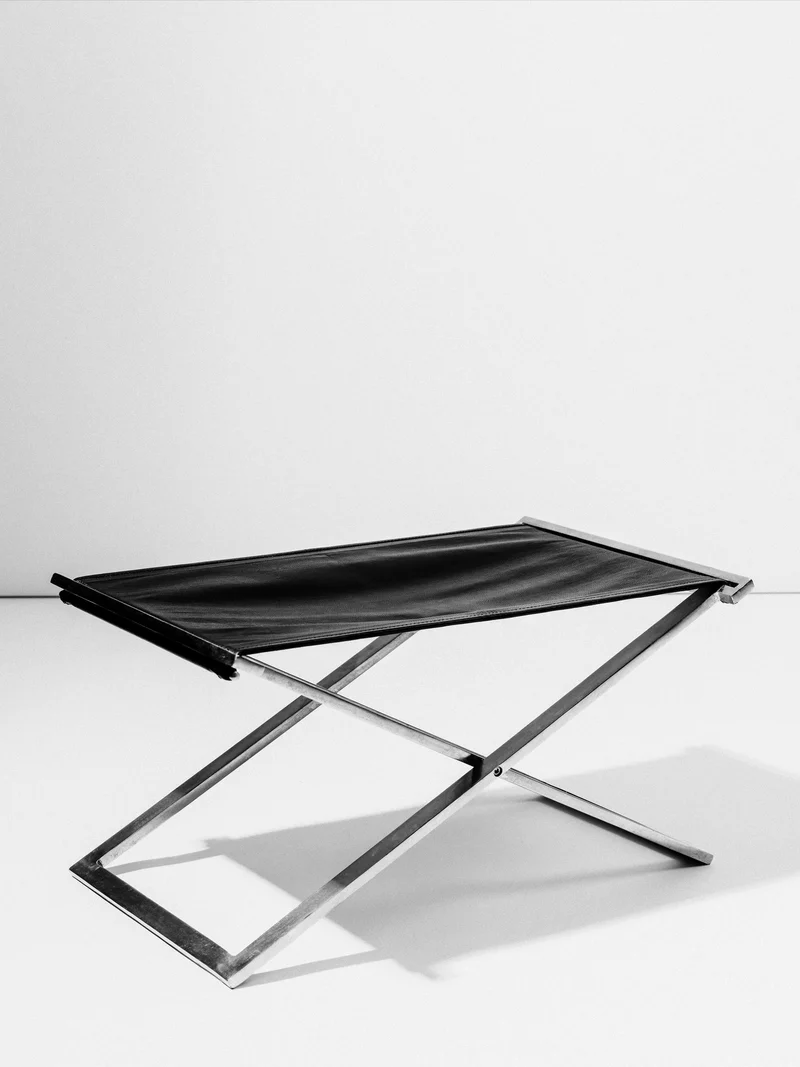 Rough #1 Folding Stool, Steel and Leather, Danish Modernist, Late 20th Century