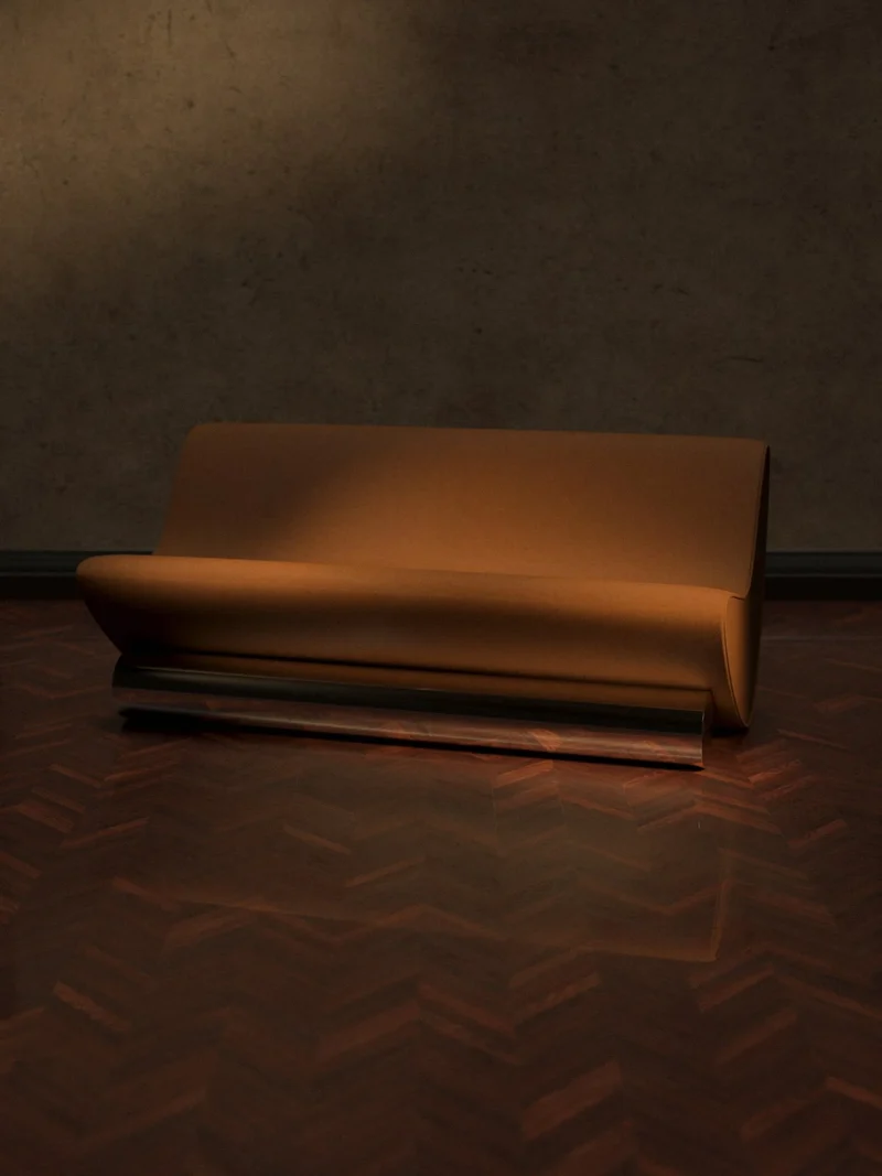 Contemporary Sofa in Tobacco Velvet and Chrome - Vanguard by Studio Brocky
