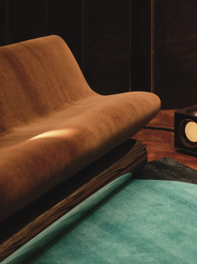 Contemporary Sofa in Tobacco Velvet and Chrome - Vanguard by Studio Brocky