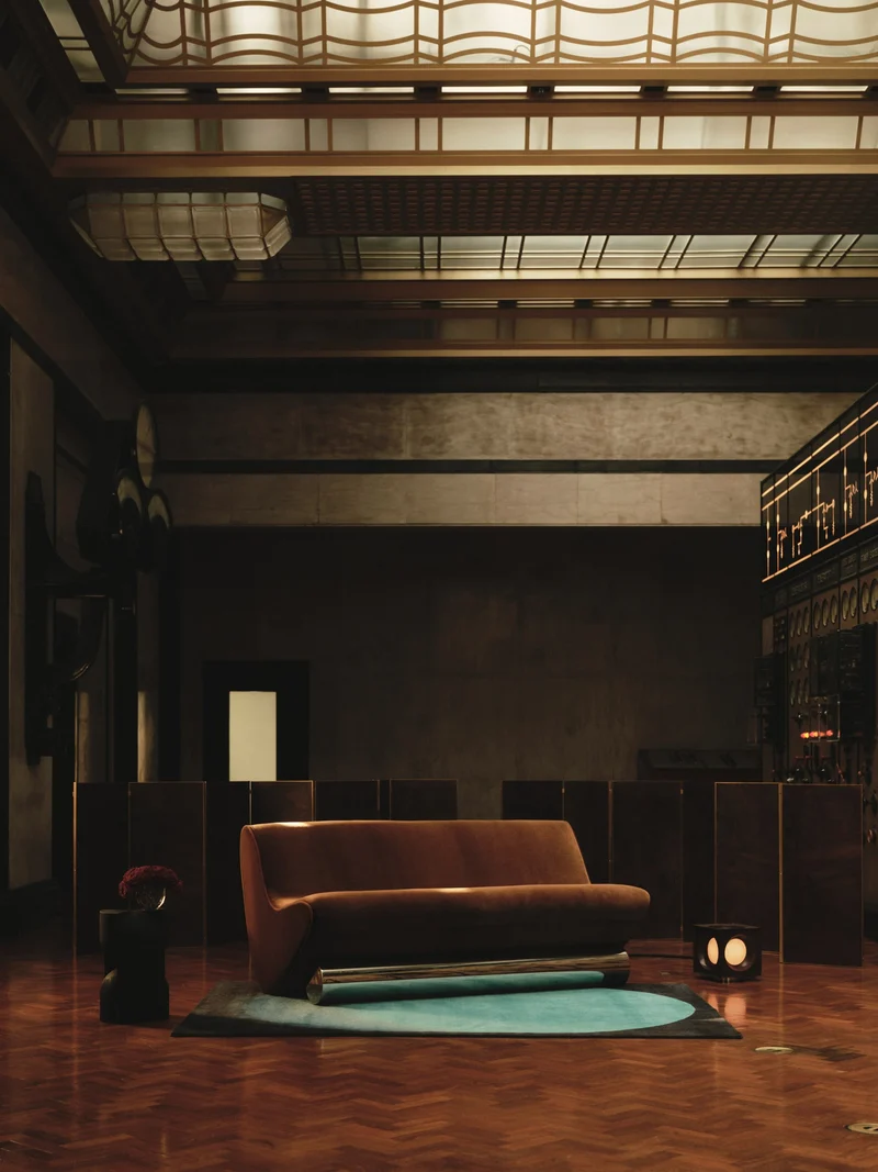 Contemporary Sofa in Tobacco Velvet and Chrome - Vanguard by Studio Brocky