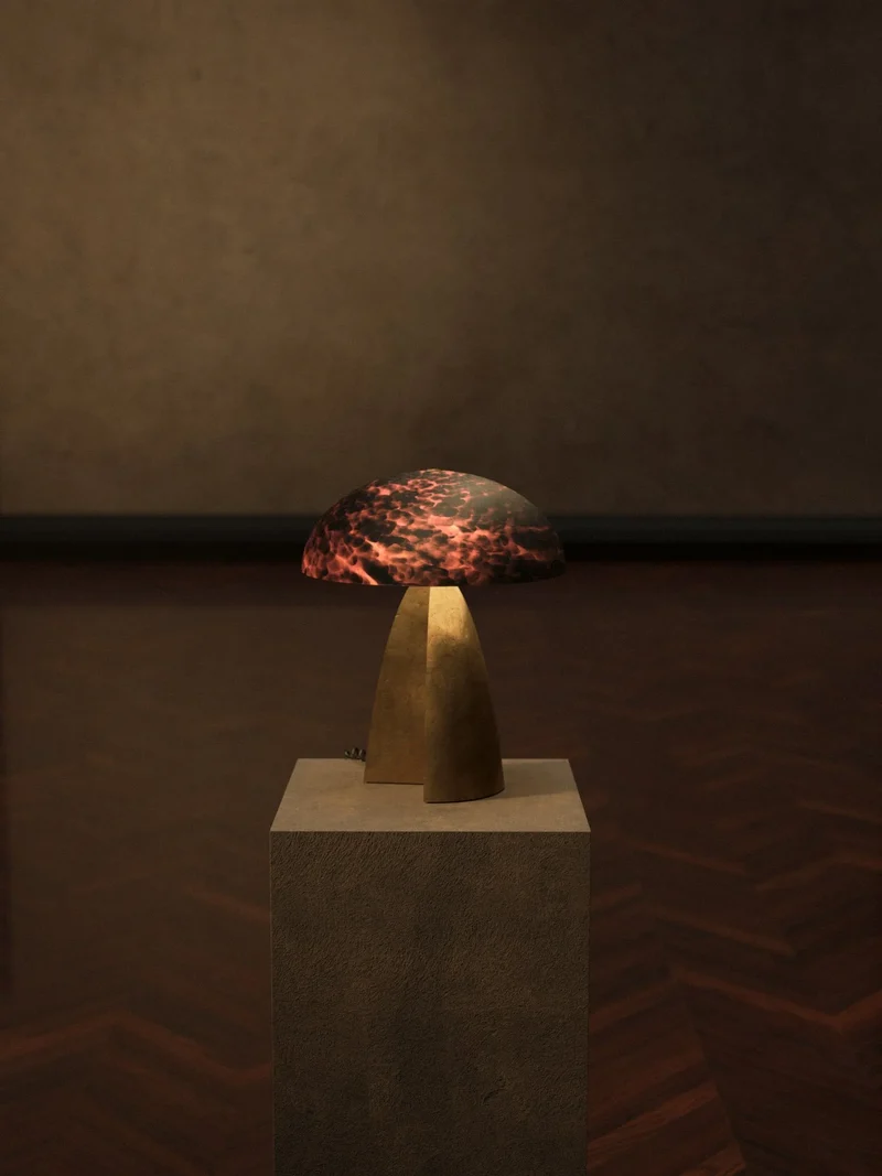 Cast Brass Table Lamps in Glass and Hand-blown Matte Leopard Glass