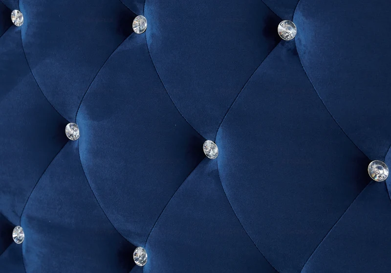 Lit double capitonné en velours bleu avec strass - Anis