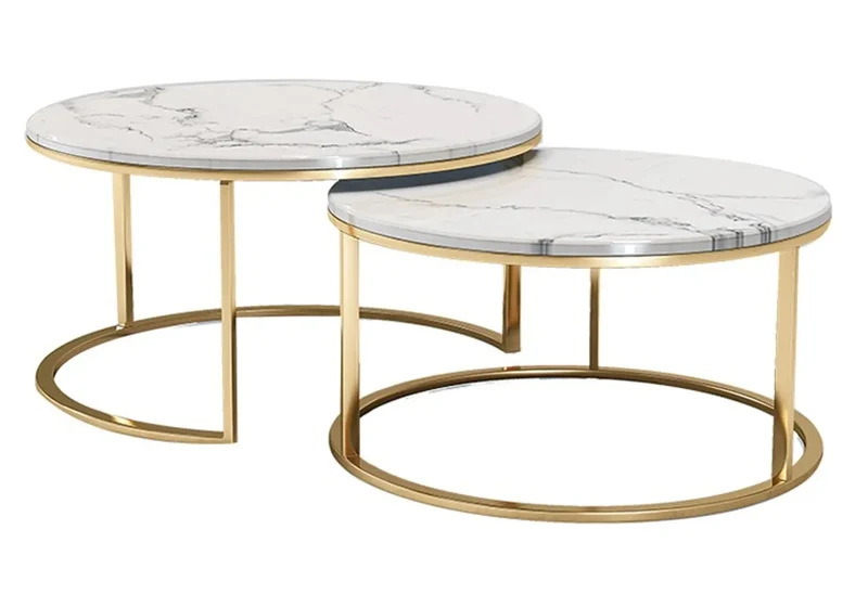 Tables gigognes dorées marbre blanc - Orea