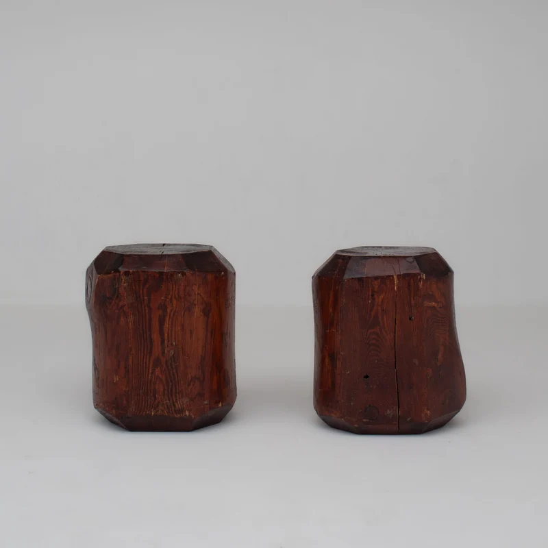 Sculptural Solid Wood Stools – Pair of Two Primitive Blocks