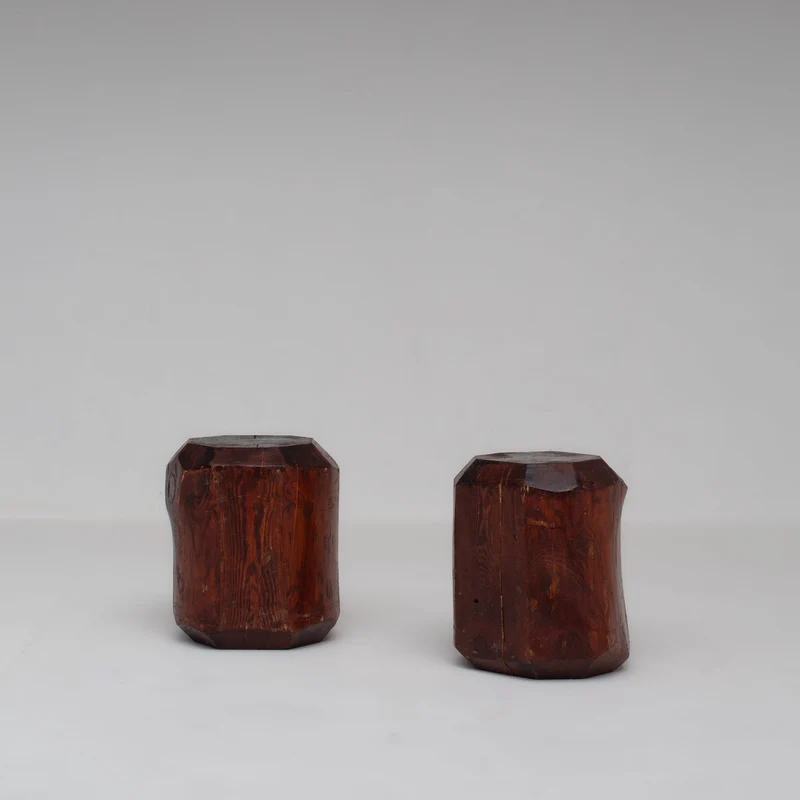 Sculptural Solid Wood Stools – Pair of Two Primitive Blocks