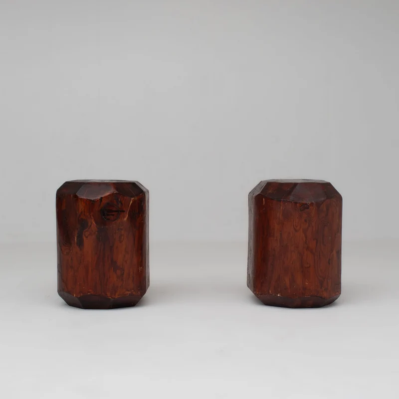 Sculptural Solid Wood Stools – Pair of Two Primitive Blocks