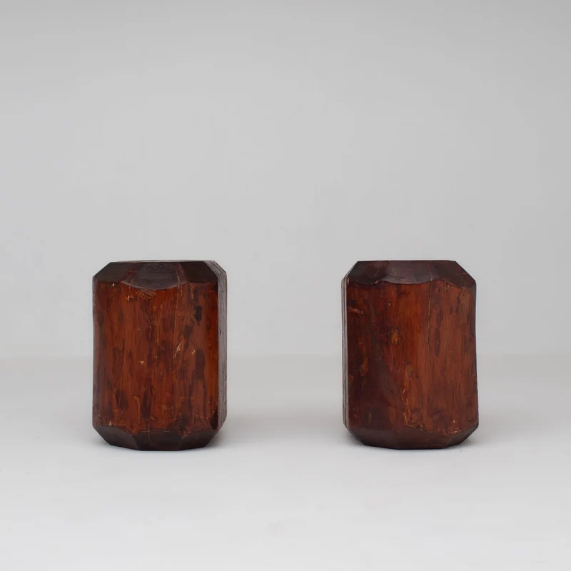 Sculptural Solid Wood Stools – Pair of Two Primitive Blocks