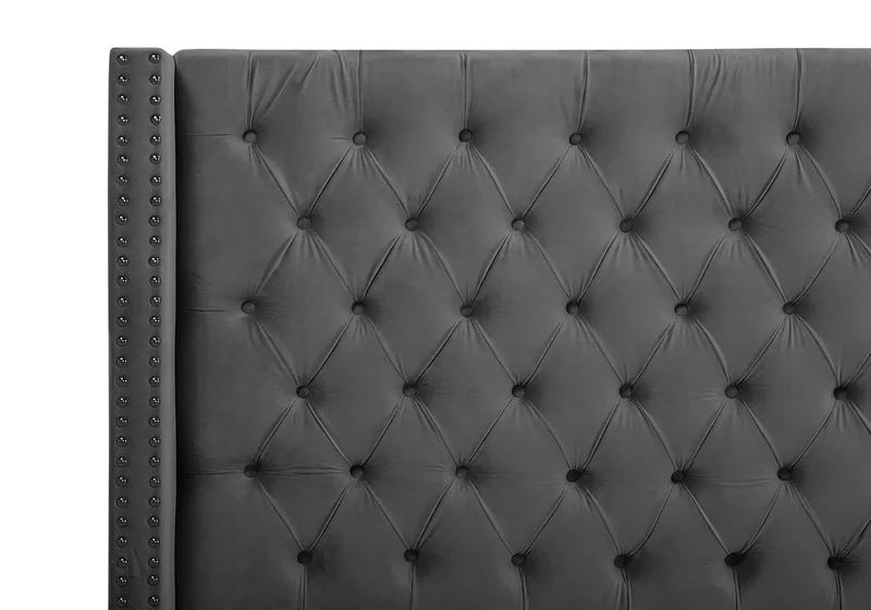 Lit king size velours gris capitonné - Chester
