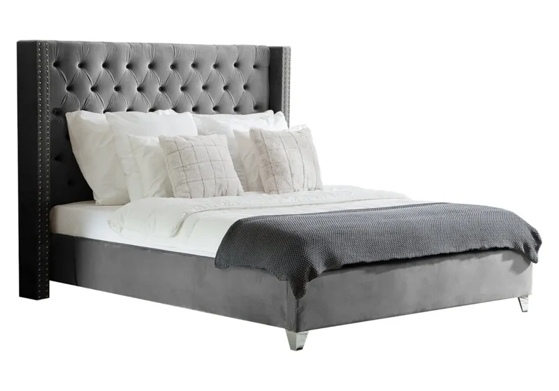 Lit king size velours gris capitonné - Chester