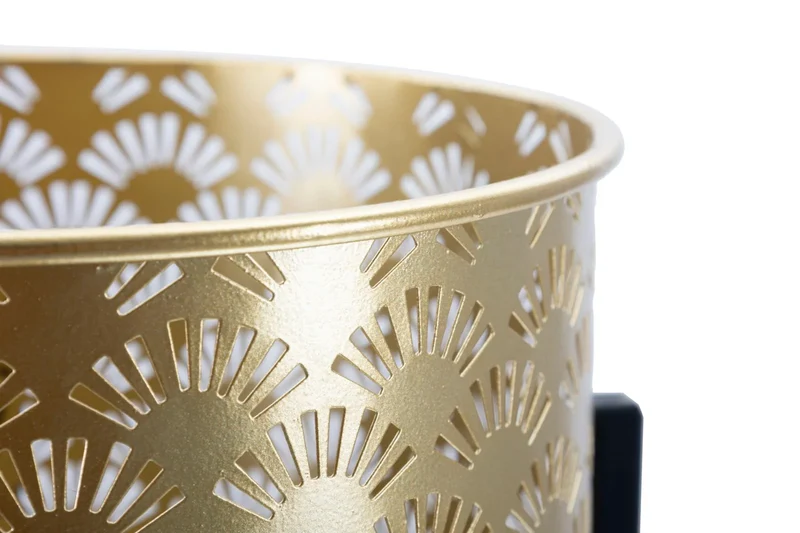 Pots de fleurs en métal doré motif feuilles avec supports