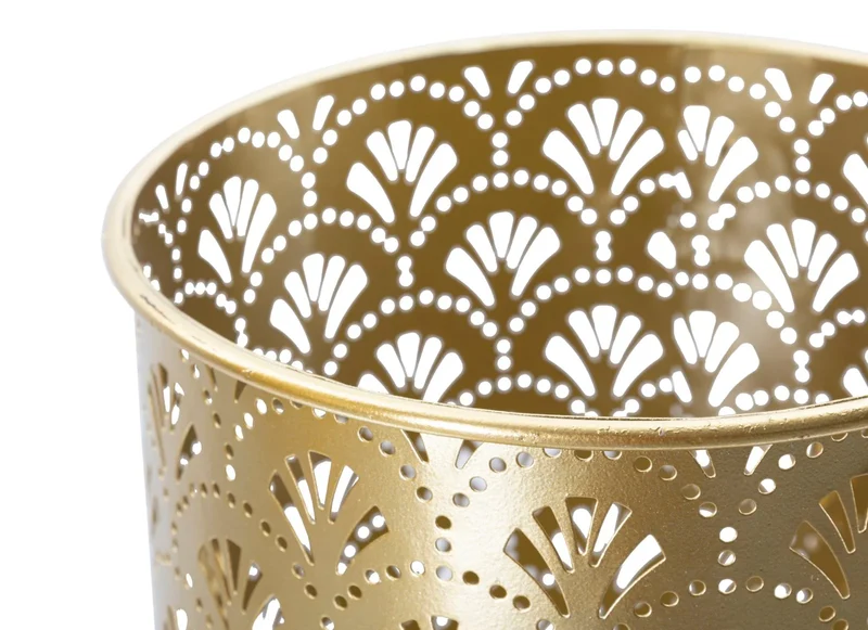 Pots de fleurs ronds en métal doré avec support