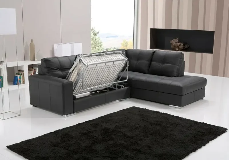 Canapé d'angle en cuir noir convertible - Alexie