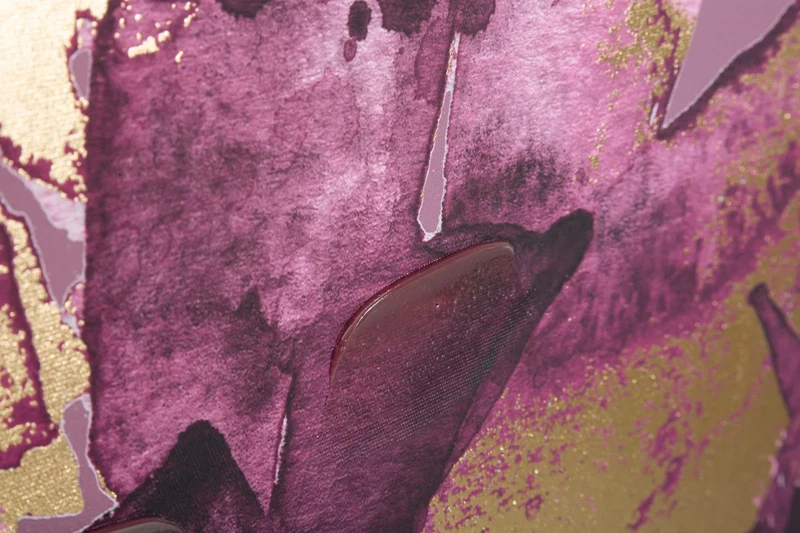 Peinture sur toile de feuilles dorées et violettes