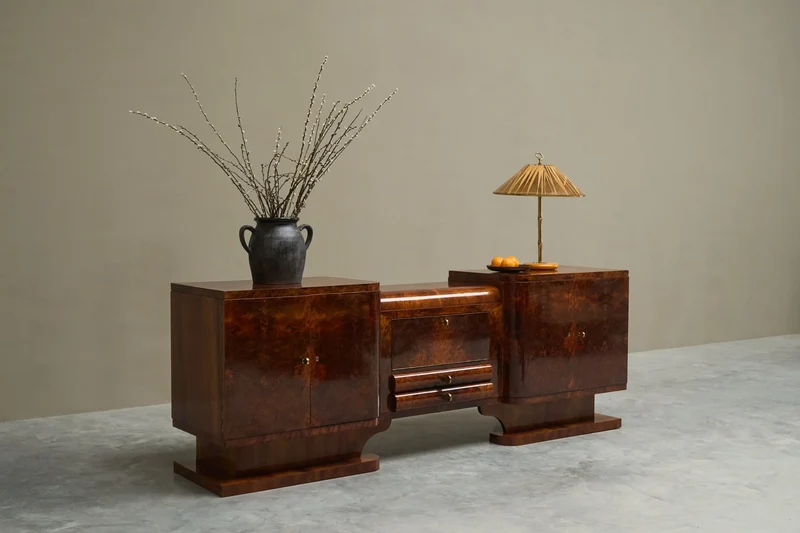 De Coene Frères Art Deco Sideboard in Walnut and Burl Veneer Belgium 1930s