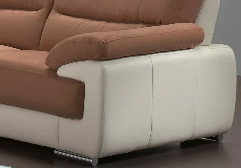 Canapé droit bicolore en cuir et microfibre marron - Anne