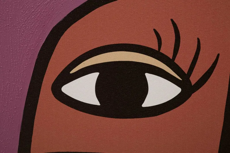 Peinture sur toile abstraite et colorée avec visage Boho