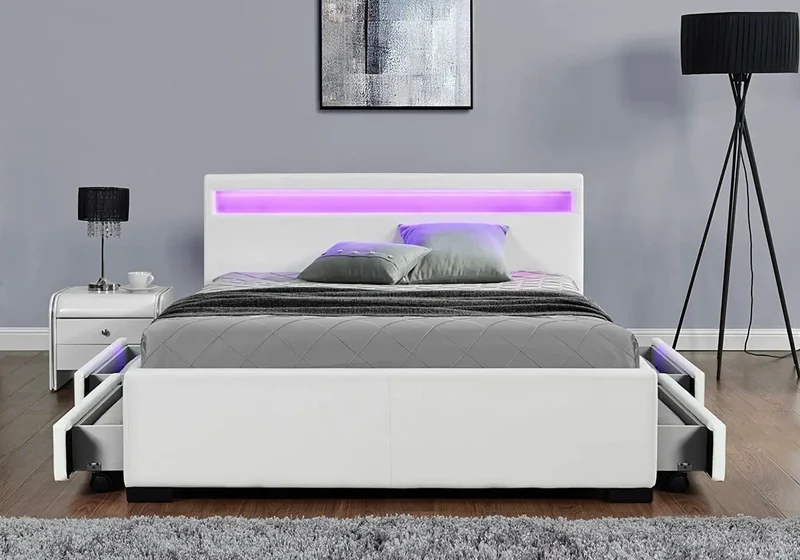 Lit design led rangements blanc - Ava