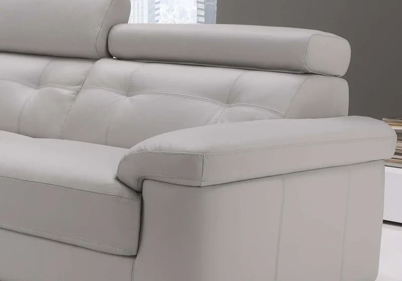 Canapé en cuir gris têtières relevables - Aaron
