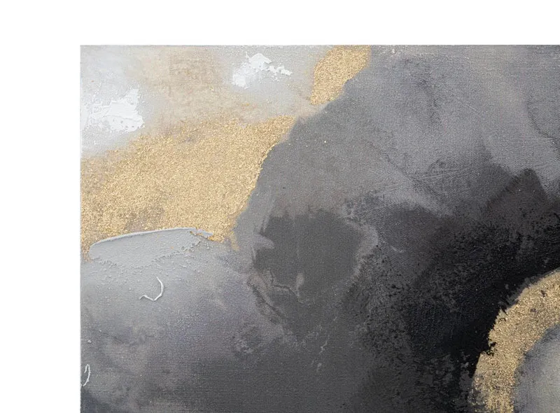 Peinture sur toile moderne en marbre gris et doré