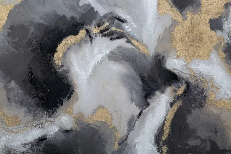 Peinture sur toile moderne en marbre gris et doré