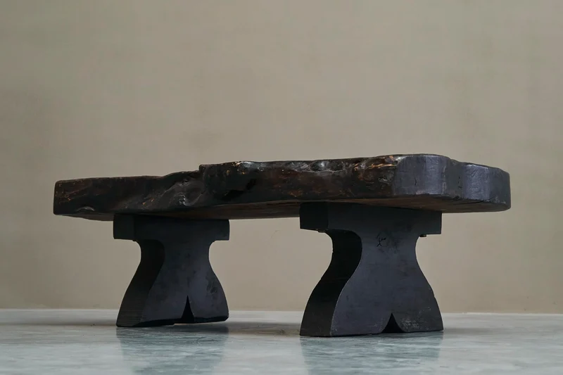 Sculptural Live Edge Coffee Table in Solid Dark Stained Wood