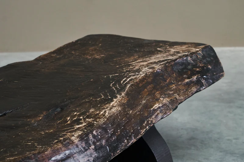 Sculptural Live Edge Coffee Table in Solid Dark Stained Wood
