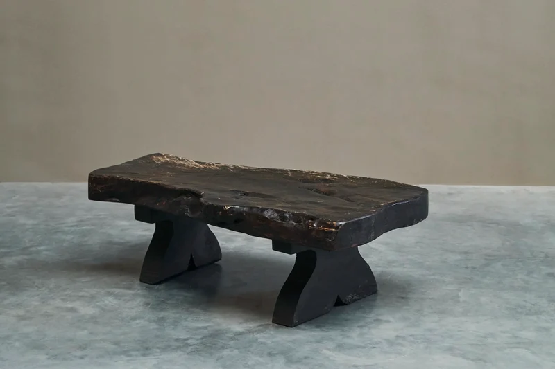 Sculptural Live Edge Coffee Table in Solid Dark Stained Wood