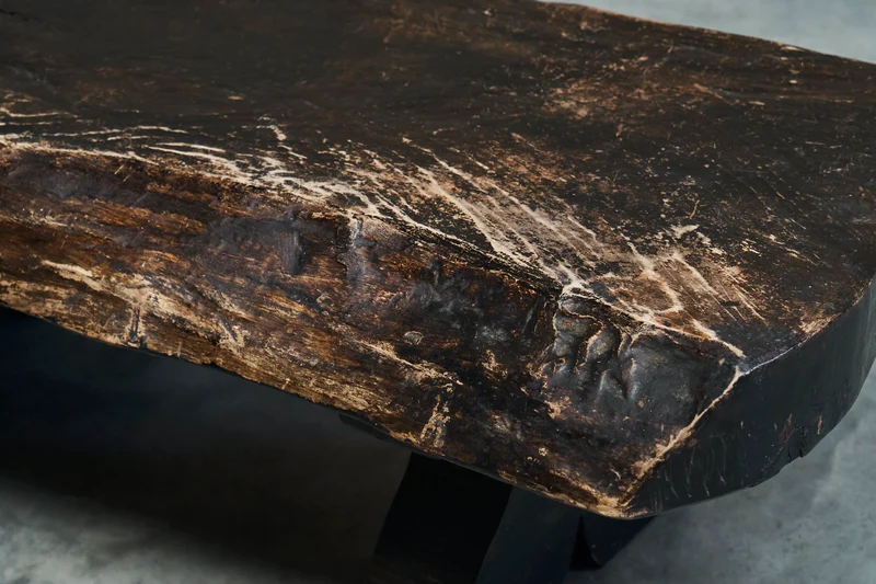 Sculptural Live Edge Coffee Table in Solid Dark Stained Wood