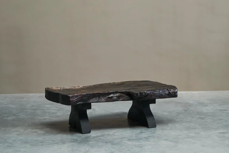 Sculptural Live Edge Coffee Table in Solid Dark Stained Wood