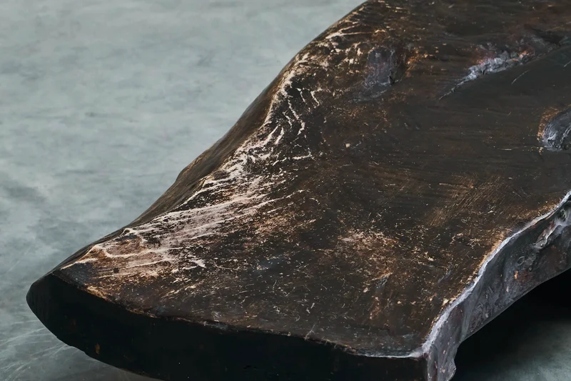 Sculptural Live Edge Coffee Table in Solid Dark Stained Wood