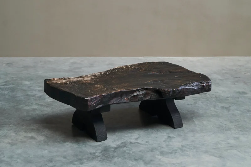Sculptural Live Edge Coffee Table in Solid Dark Stained Wood