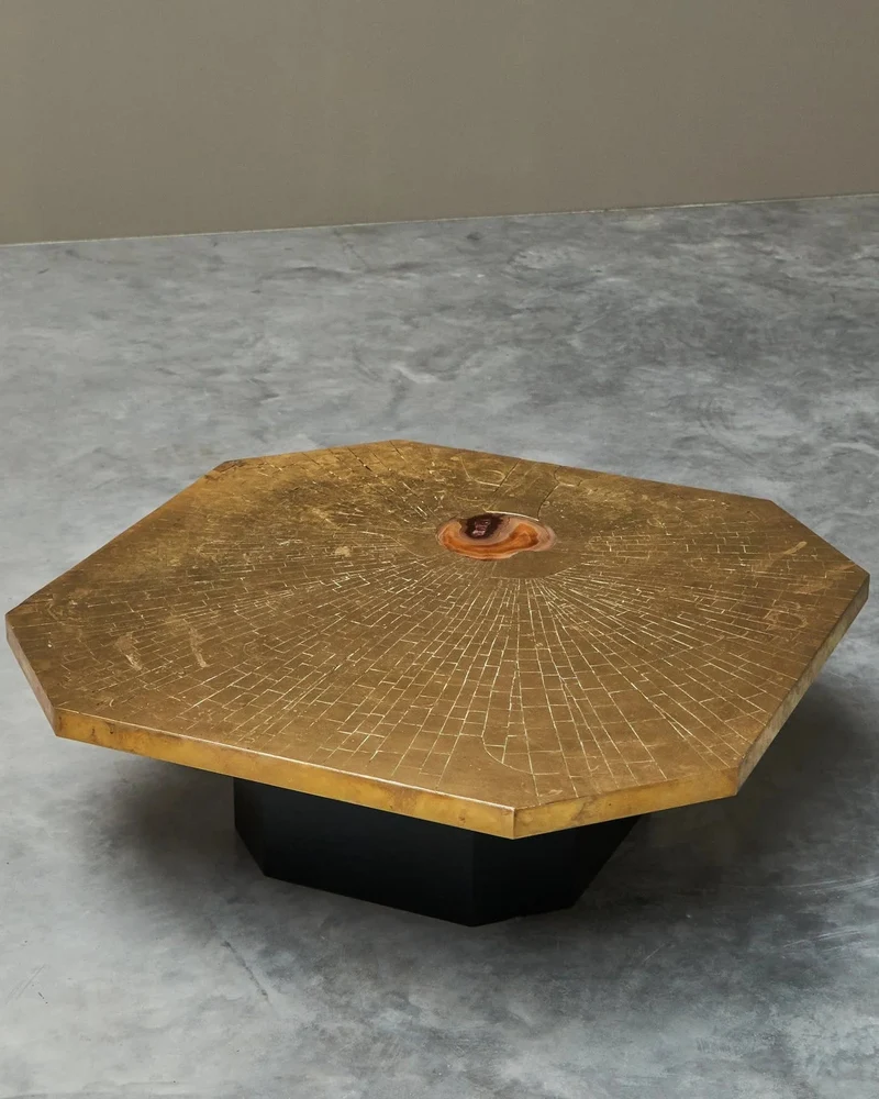 Christian Krekels Art Coffee Table in Inlaid Brass and Agate 1989