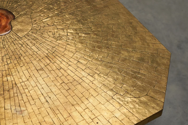Christian Krekels Art Coffee Table in Inlaid Brass and Agate 1989