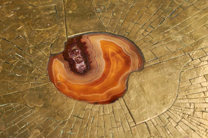 Christian Krekels Art Coffee Table in Inlaid Brass and Agate 1989