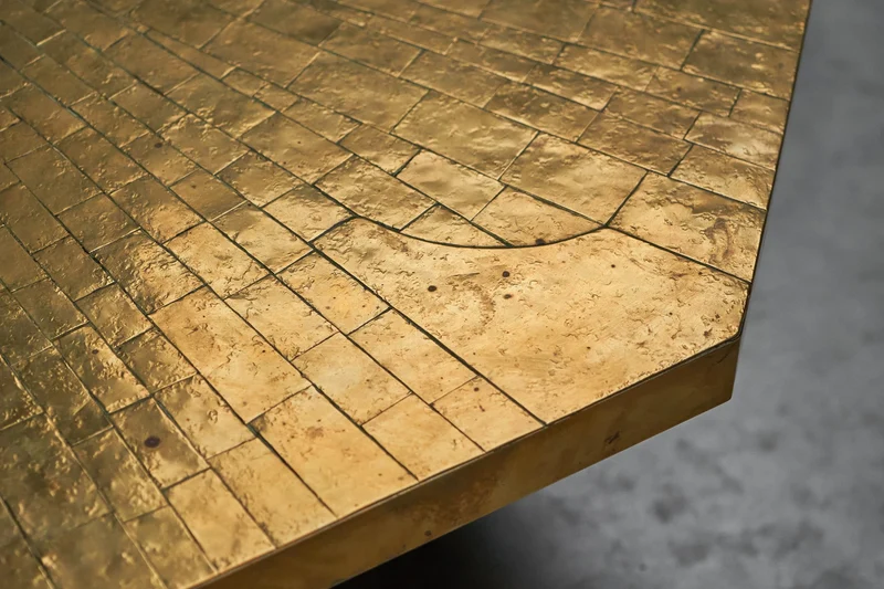 Christian Krekels Art Coffee Table in Inlaid Brass and Agate 1989