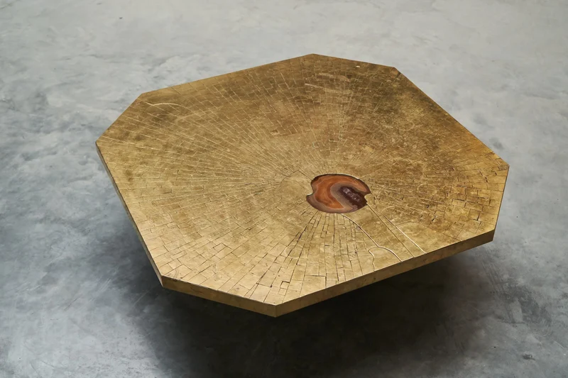 Christian Krekels Art Coffee Table in Inlaid Brass and Agate 1989