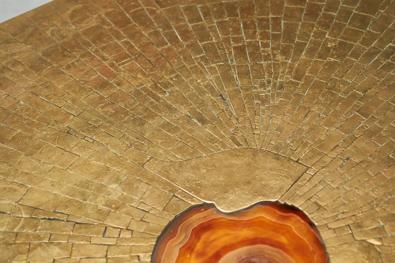 Christian Krekels Art Coffee Table in Inlaid Brass and Agate 1989