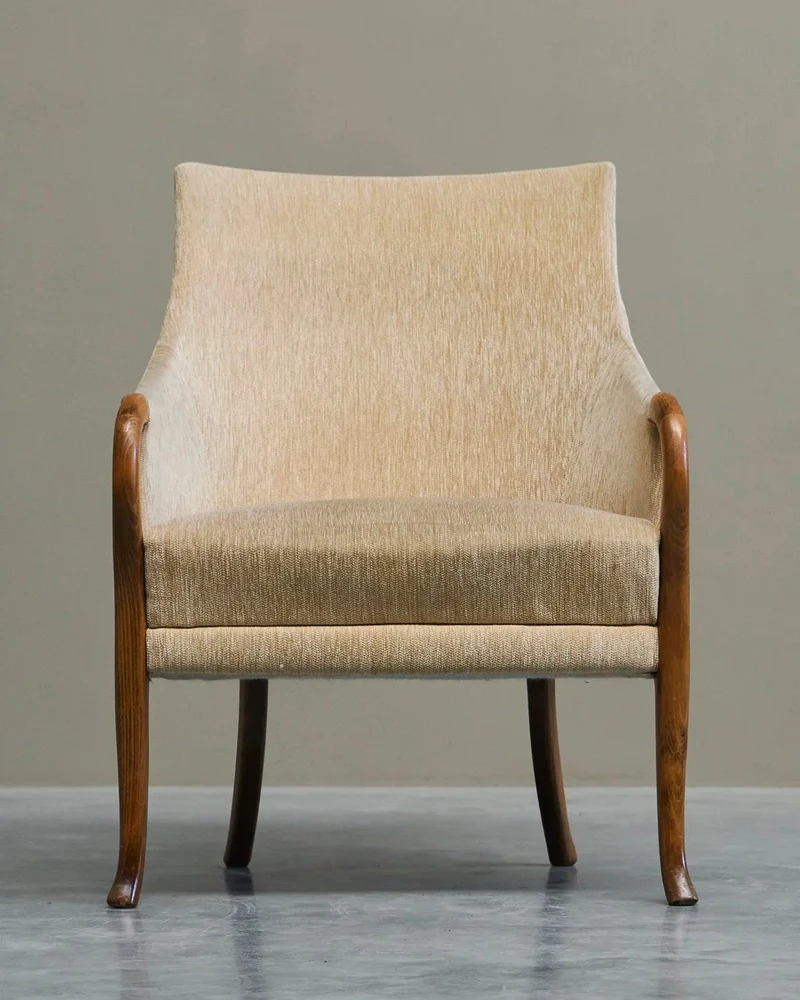 Very Elegant Mid-Century Armchair in Wool and Beech Europe 1950s
