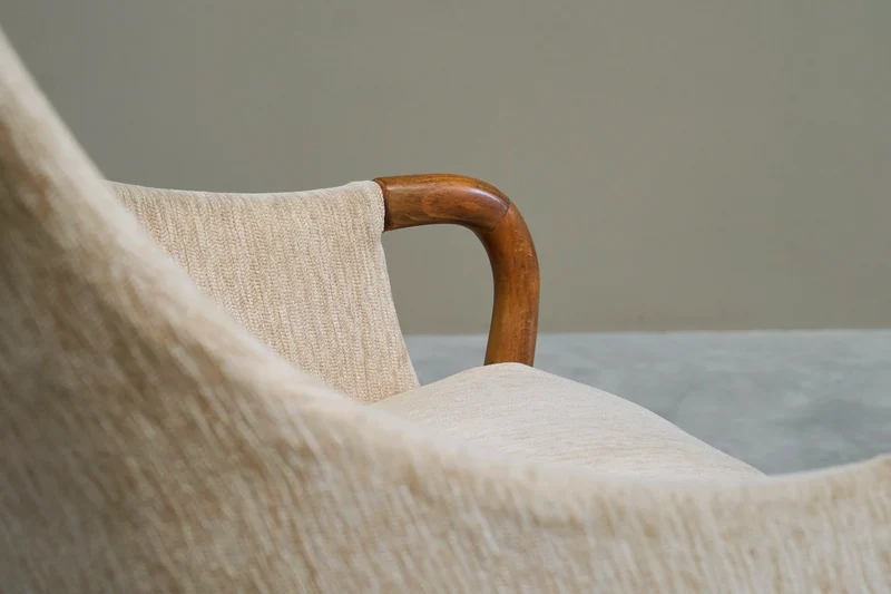 Very Elegant Mid-Century Armchair in Wool and Beech Europe 1950s