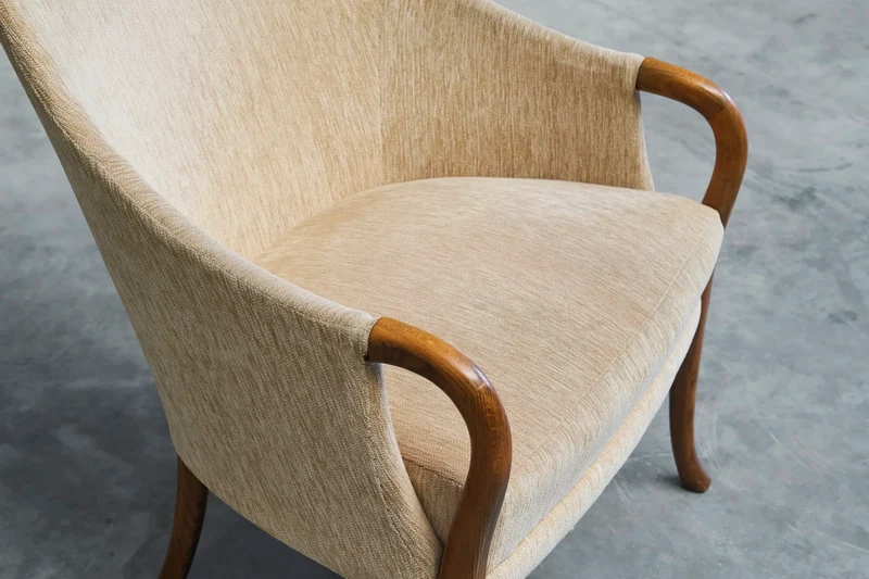 Very Elegant Mid-Century Armchair in Wool and Beech Europe 1950s